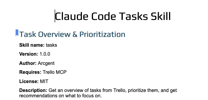 Preview of Claude Code TASKS Skill template
